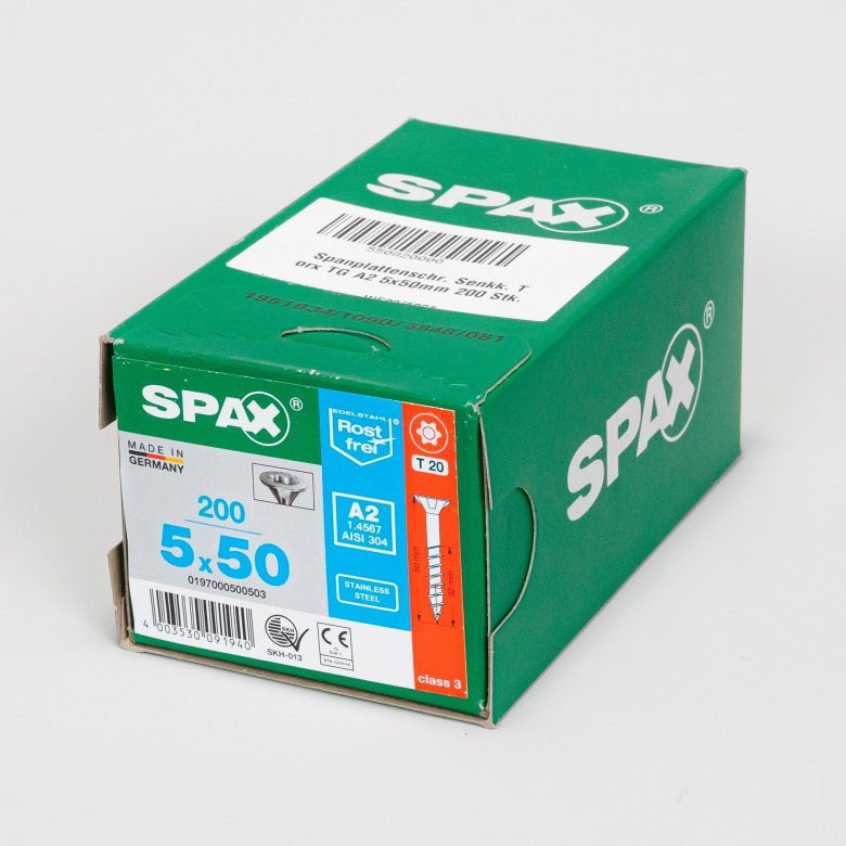 Spanplattenschr. Senkk. Torx TG A2 5x50mm 200 Stk.